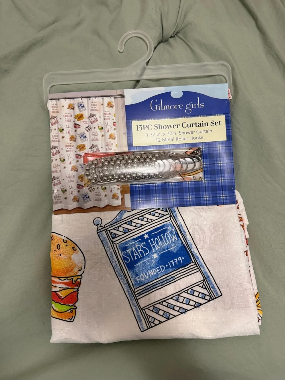 Gilmore Girls 15pc Shower Curtain Set - White with Blue & Multicolor Print